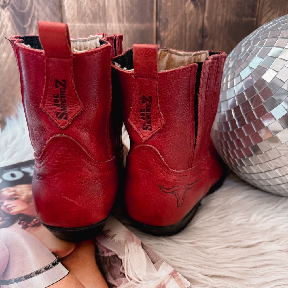 Red Leather Ankle Boots - Women's Booties - Picture 4 of 5
